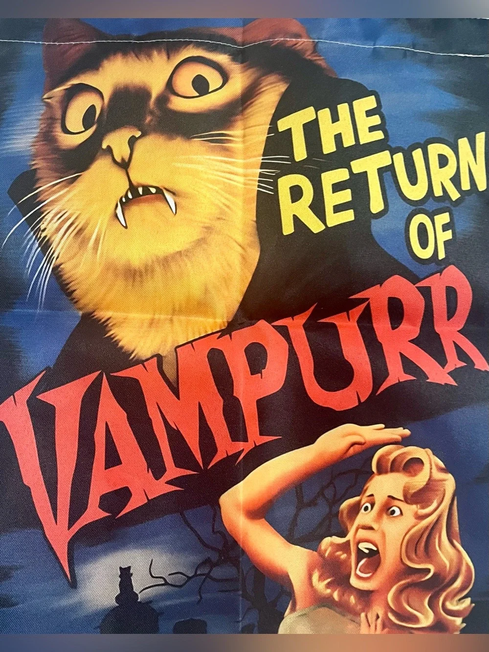 Vampurr Cat Graphic Tote Bag in Black and Yellow